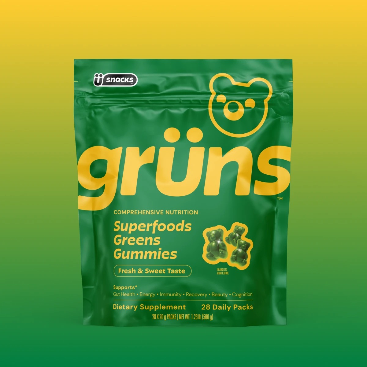 Grüns Superfoods Greens Gummies pouch, 28 daily packs