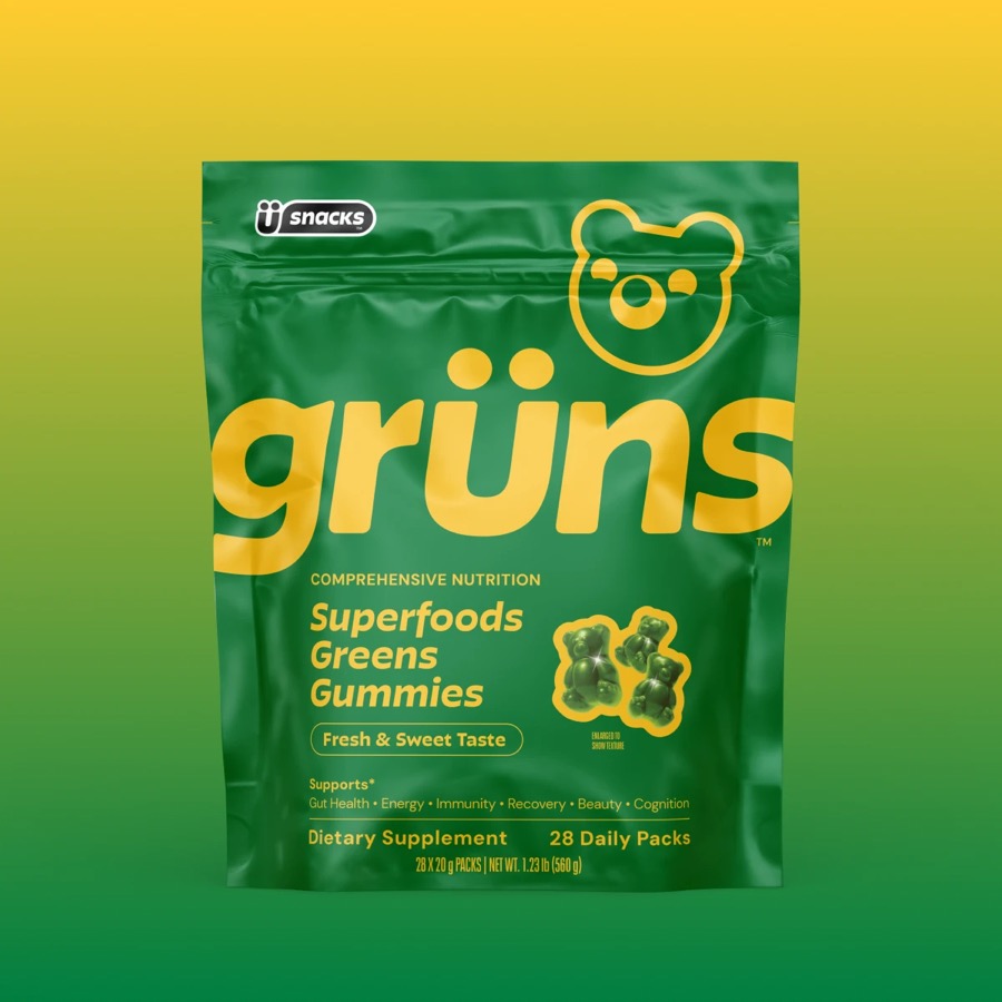 Gruns Superfoods Greens Gummies pouch with 28 daily packs
