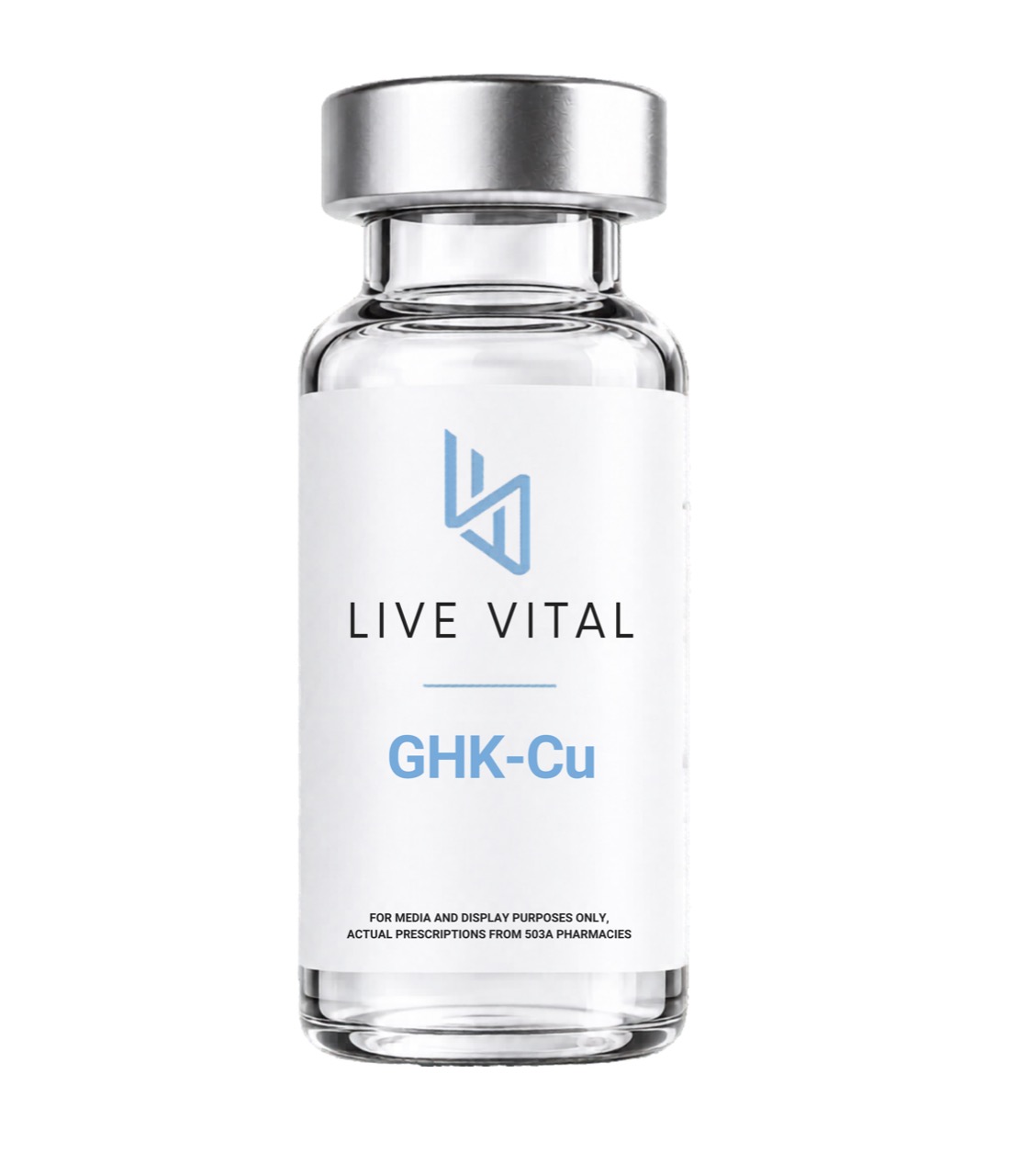 Live Vital GHK-Cu peptide vial, labeled for media and display purposes