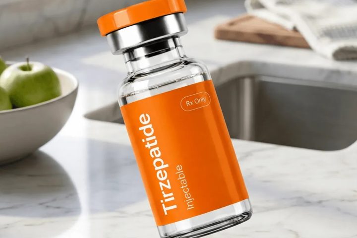 Willow compounded tirzepatide injectable vial on a kitchen counter